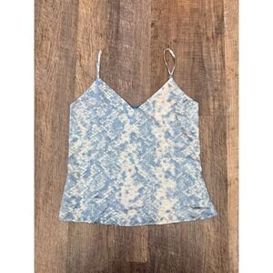L'AGENCE Blue White Snakeskin Print V-Neck Cami Top Silk Feel XS
